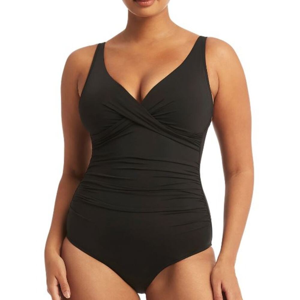 Sea Level Women's Cross Front One Piece Swimsuit Sleeveless Black Size US6